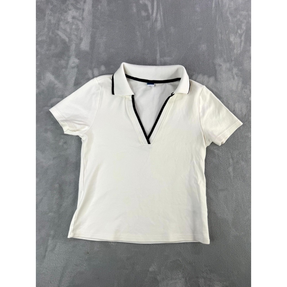 Old Navy Polo Shirt Womens Small White Knit Cotton Golf Performance Resort Wear